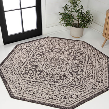Sinjuri Medallion Textured Weave Indoor/outdoor Octagon Rug
